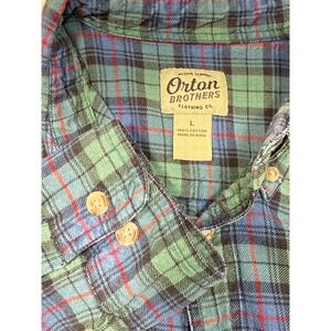 Orton‎ Brothers Mens Large Y2K Green Blue Plaid Flannel Button Down Shirt Cotton
